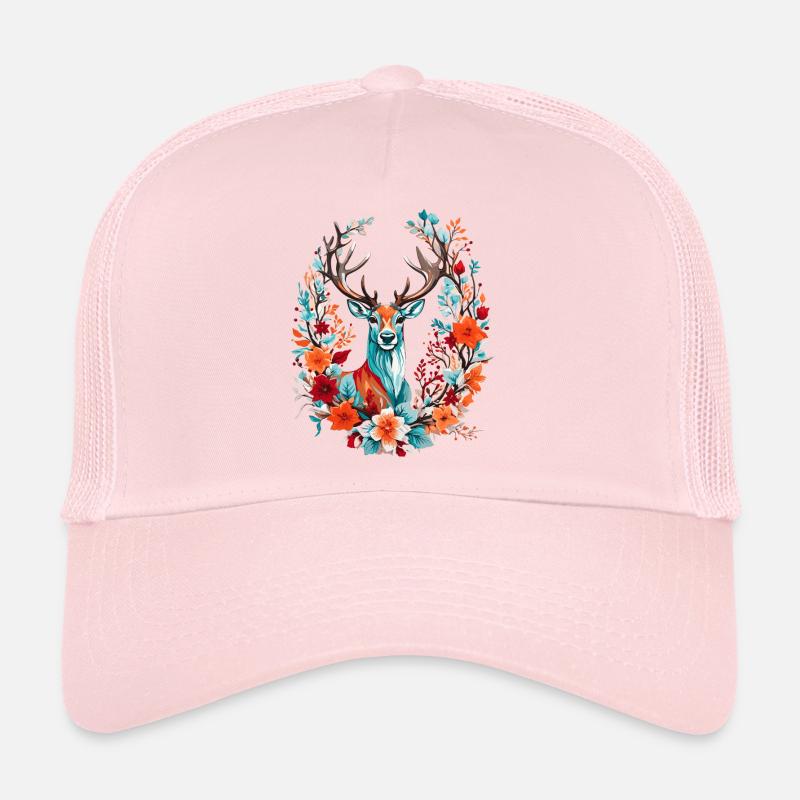 Cerf avec des fleurs Casquette trucker 
