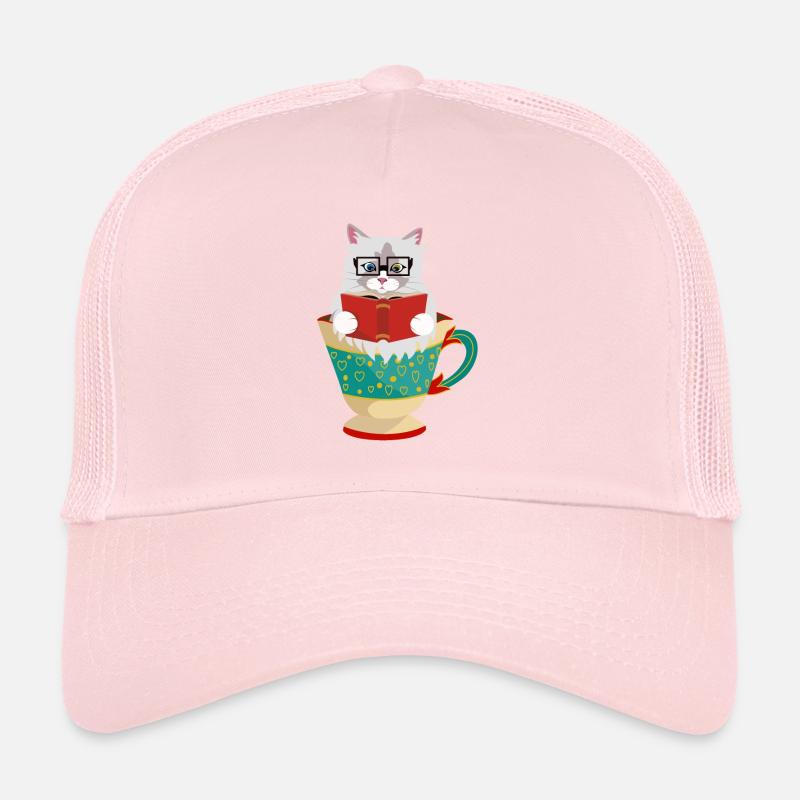 Cute Ragdoll cat reading a book in a coffee cup Trucker Cap