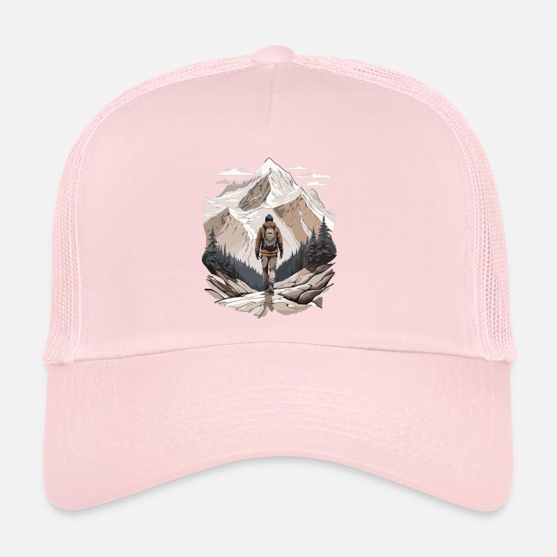 Hikers in front of mountain peaks Trucker Cap
