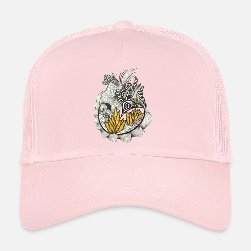 Black and White Leaf Pattern Yellow Accent Trucker Cap