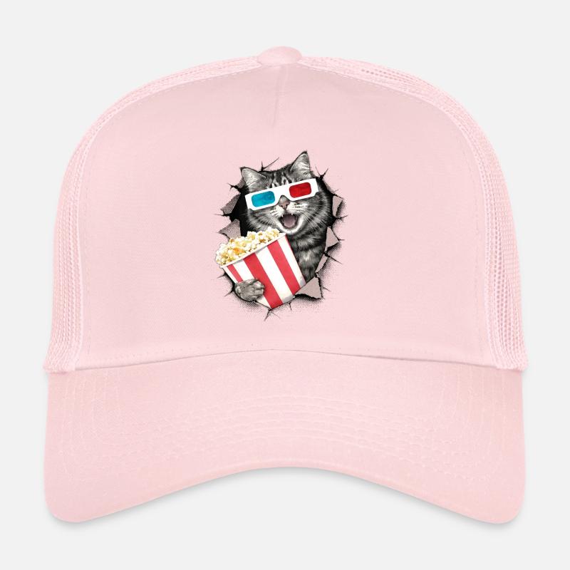 Katze mit 3D-Brille – Kino Halftone Design - Trucker Cap - Hellrosa
