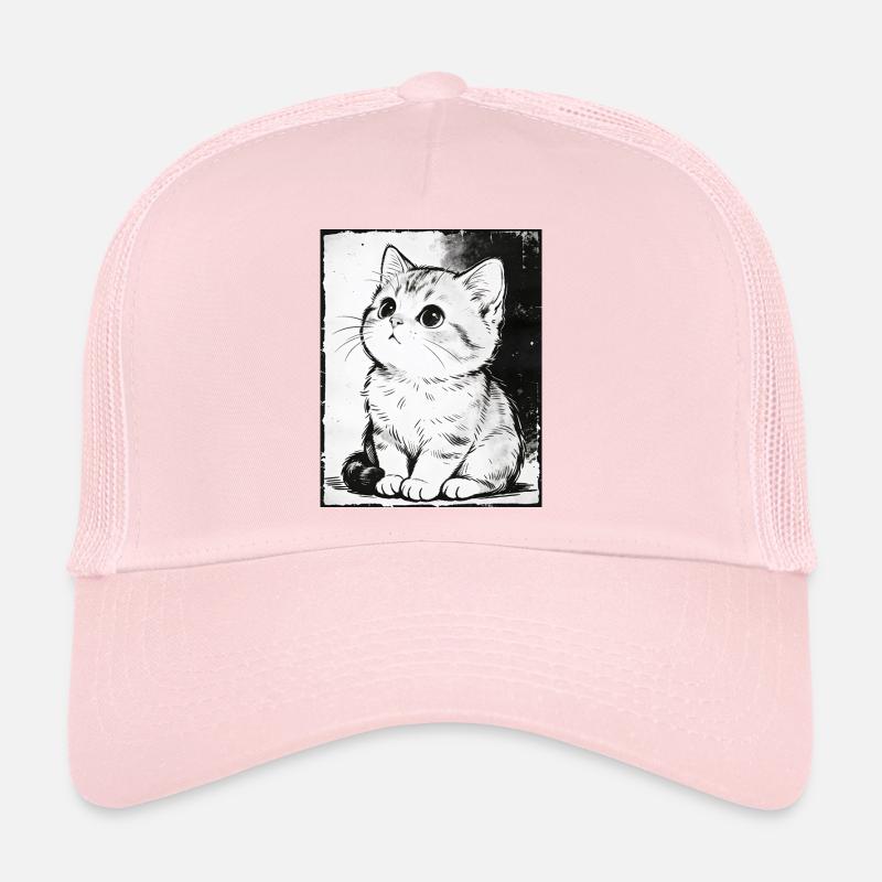 Croquis de chat noir et blanc Casquette trucker 