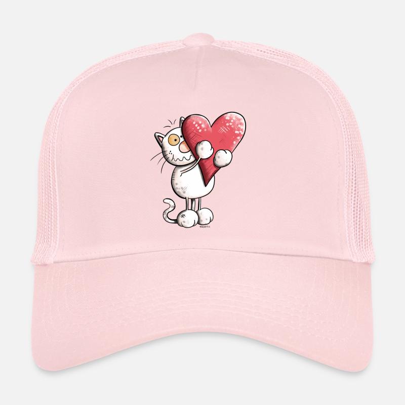 Chat avec coeur - Casquette trucker  - rose pâle