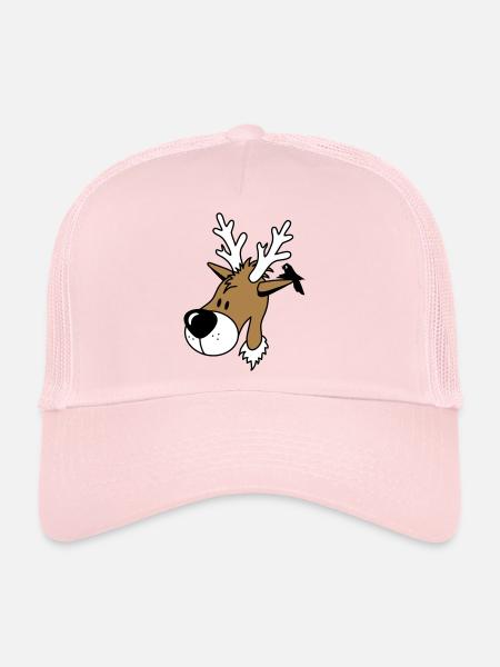 funny cartoon reindeer with bird on the ear - Trucker Cap - pale pink - Front