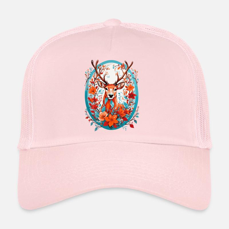 Hirsch mit Blumen - Trucker Cap - Hellrosa