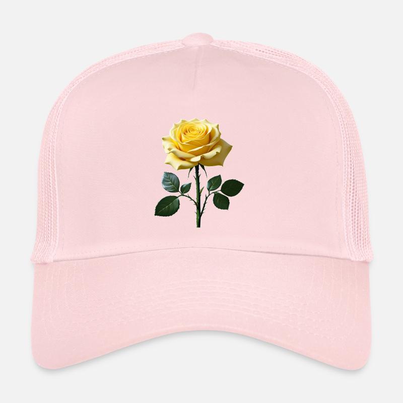 Rose jaune sur feuilles vertes Casquette trucker 