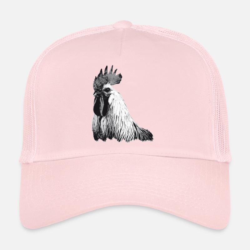Expressive rooster in black and white Trucker Cap