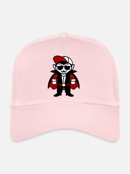 Dessin animé de vampire cool avec lunettes de soleil et casquette - Casquette trucker  - rose pâle - Devant