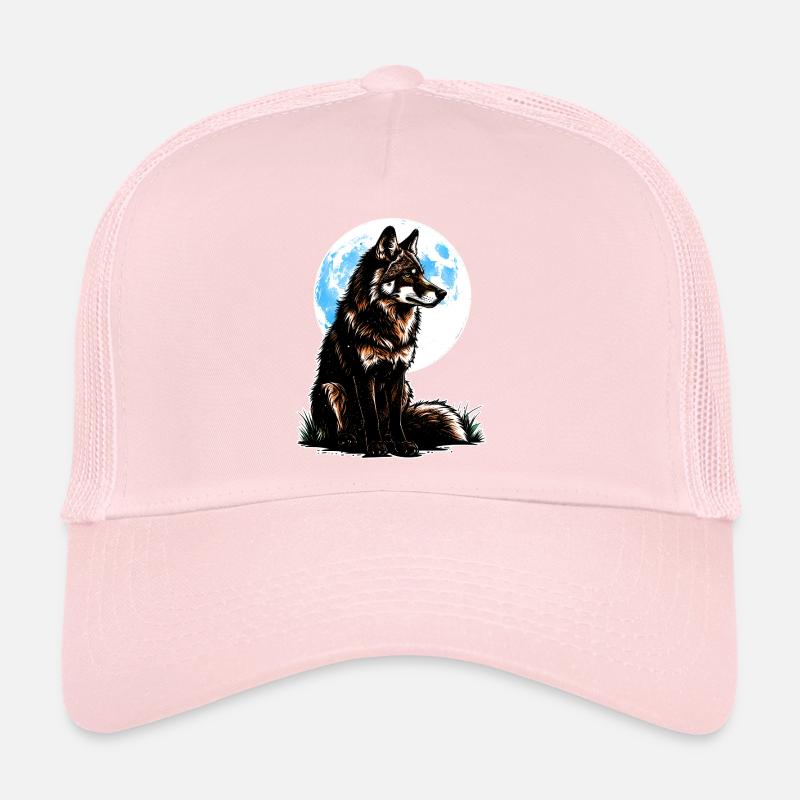 Un loup devant une lune bleue Casquette trucker 
