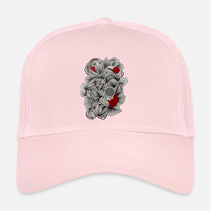 Black and white sheets with red accent Trucker Cap