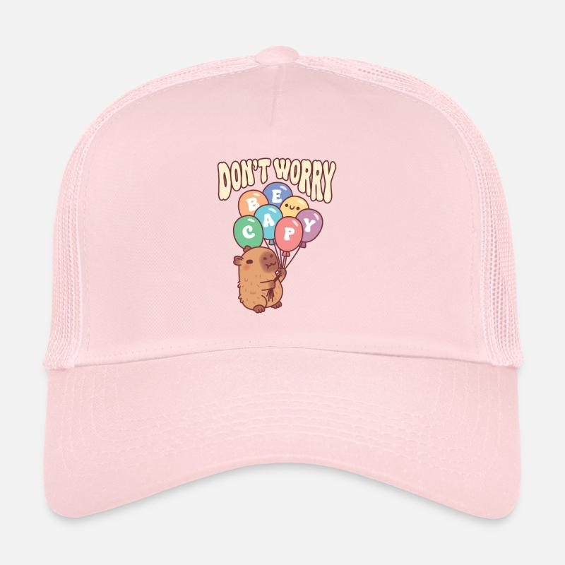 Cute Capybara With Balloons Don't Worry Be Capy Trucker Cap