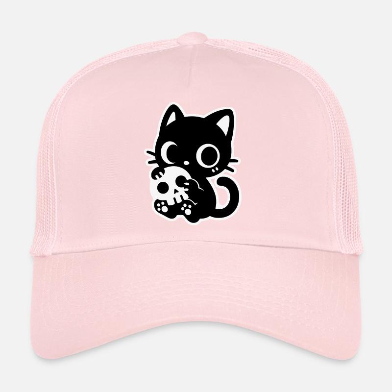 Chat mignon effrayant avec un crâne | Kawaii Spooky Mot Casquette trucker 