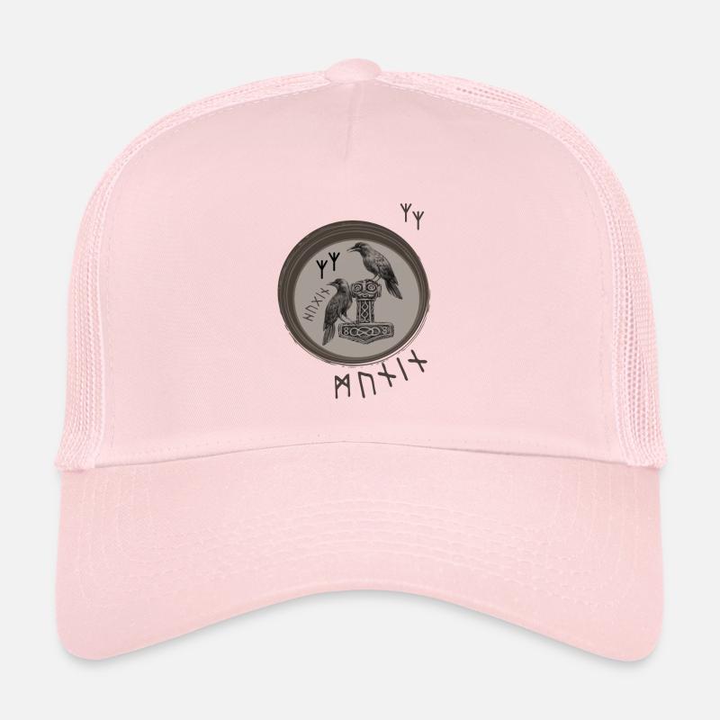 Thor Hammer Mjölnir mit Odin Raben Hugin und Munin - Trucker Cap - Hellrosa
