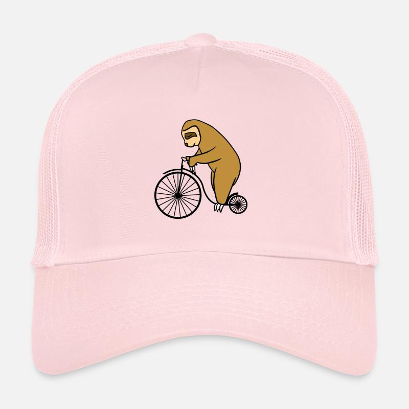 Sloth Riding Retro Bicycle With Big Wheel Cute Trucker Cap