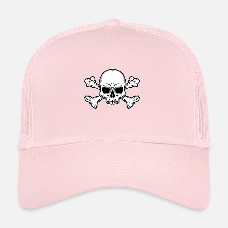 Crâne avec des os - Casquette trucker  - rose pâle