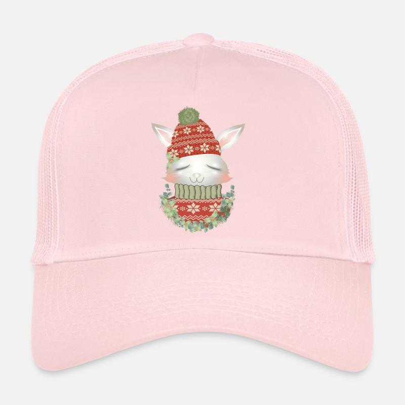 weißes Kaninchen mit Pullover,Bommelmütze & Kranz Trucker Cap