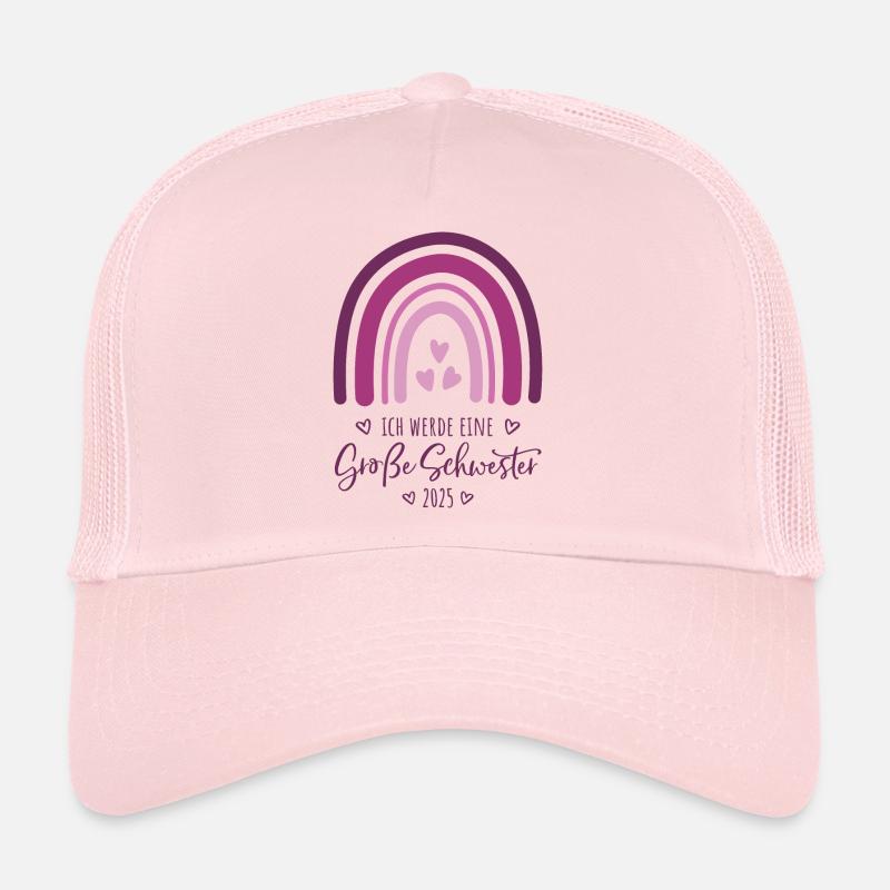 Ich werde eine große Schwester 2025 Regenbogen - Trucker Cap - Hellrosa
