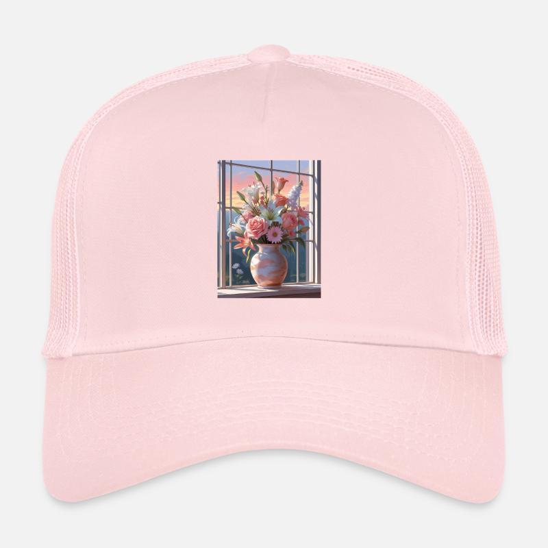 Vases de fleurs au coucher du soleil - Casquette trucker  - rose pâle