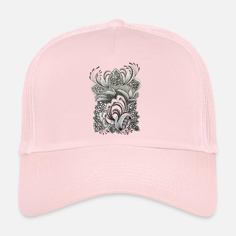 Black and White Flower Branches Pattern - Trucker Cap - pale pink