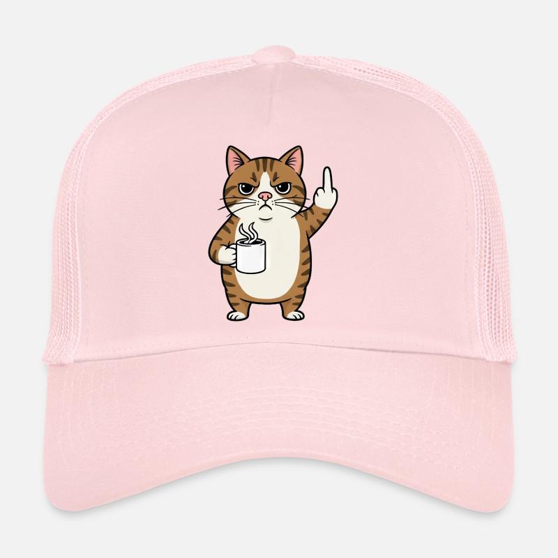 Genervte Katze mit Kaffee und Mittelfinger Cartoon Trucker Cap