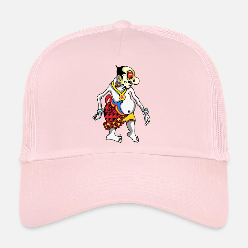 Grotesque Oni Harlequin Tee - Trucker Cap - pale pink
