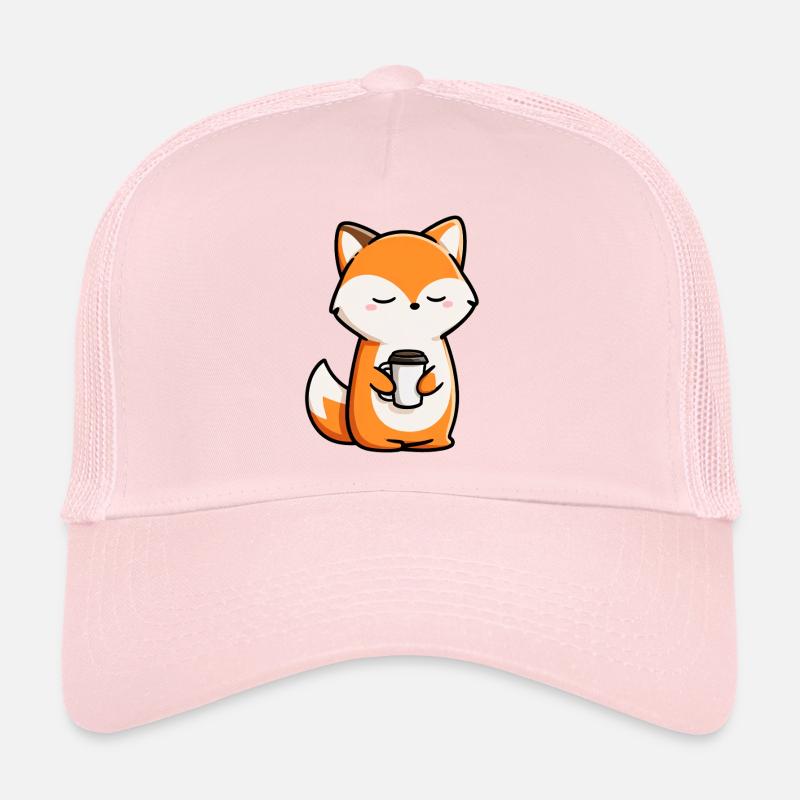 Süßer Fuchs hält Kaffeetasse – niedliches Design Trucker Cap