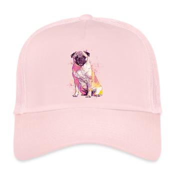 Mops Hund Portrait Mopsliebhaber Geschenk - Trucker Cap - Hellrosa - Vorne