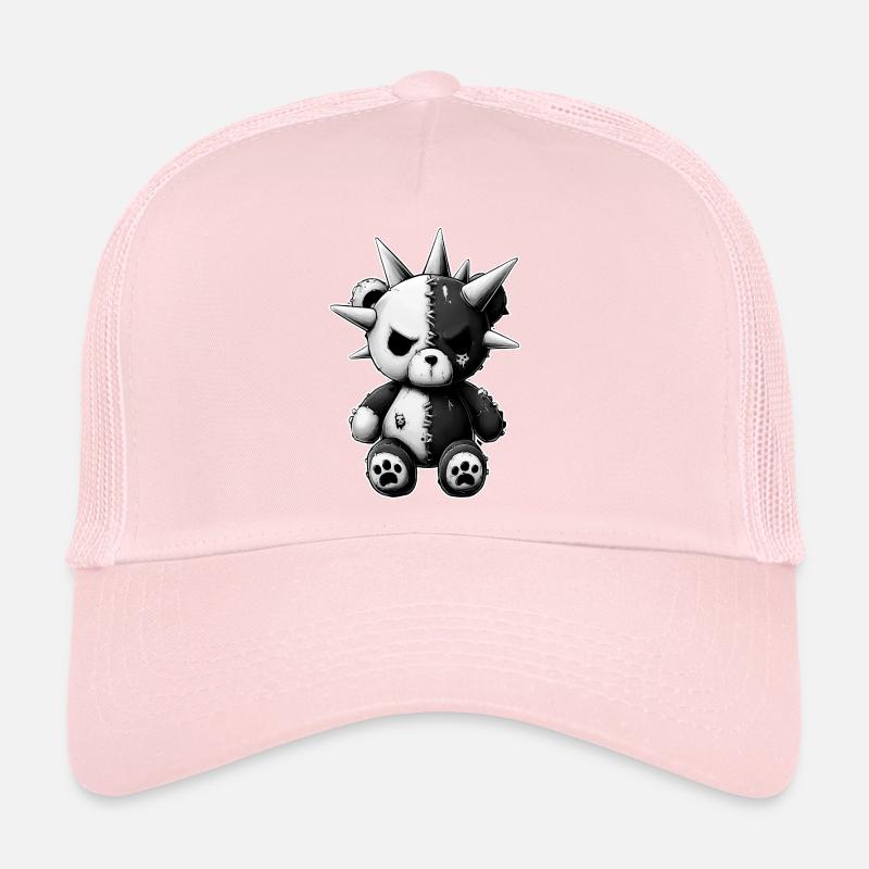Split Skull Plush Bear Punk Trucker Cap