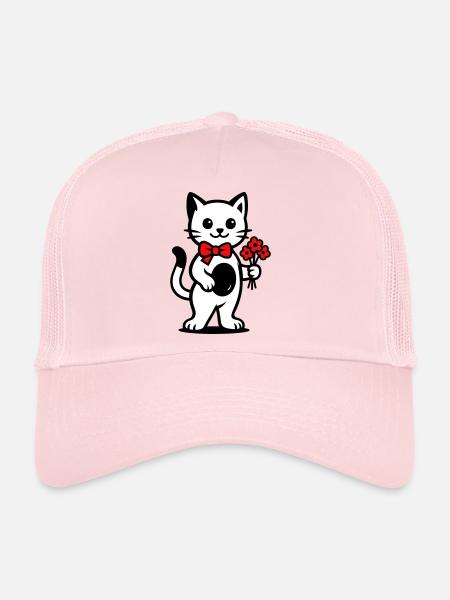 Amoureux des chats kawaii avec ruban rouge - Casquette trucker  - rose pâle - Devant