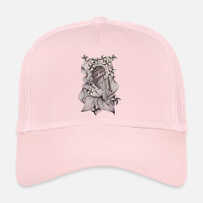 Zentangle Blumenmuster Schwarzweiß - Trucker Cap - Hellrosa