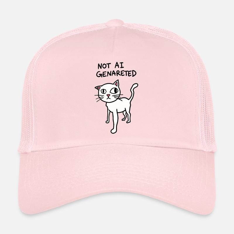 Not AI Generated - Weird Cat Meme - AI satire - Trucker Cap - pale pink