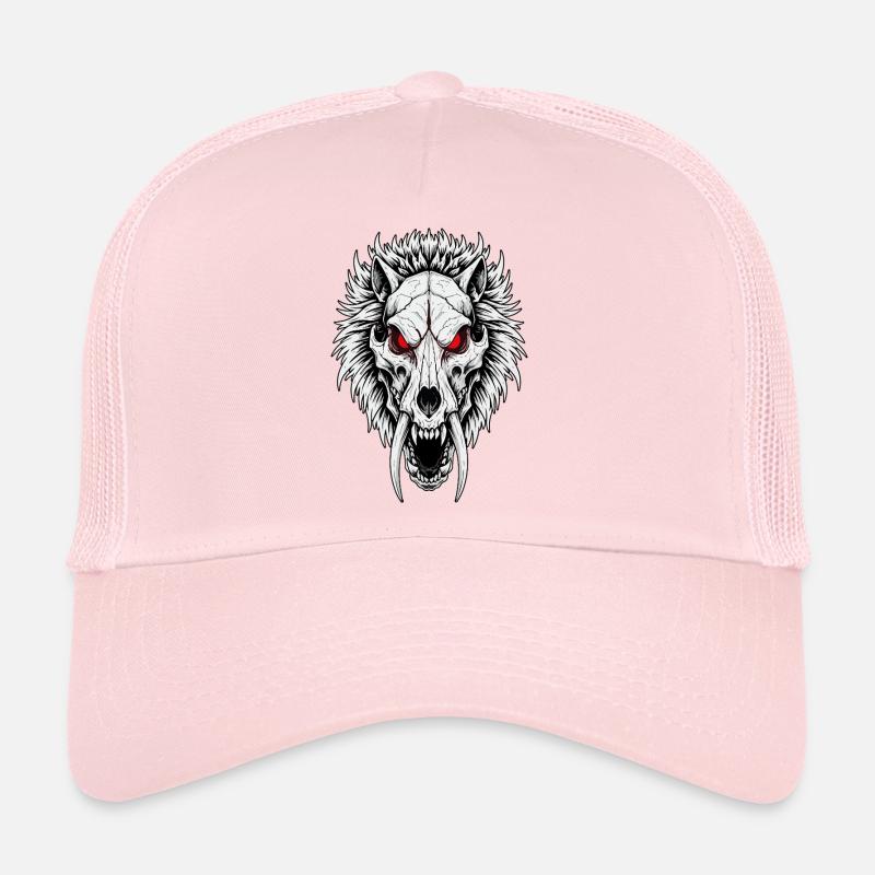 Crâne de Loup Sabertooth Chamanique Yeux Rouges Casquette trucker 
