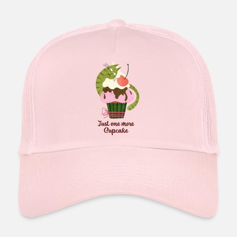 Just One More Cupcake Cute Cat Funny Dessert Lover - Trucker Cap - pale pink