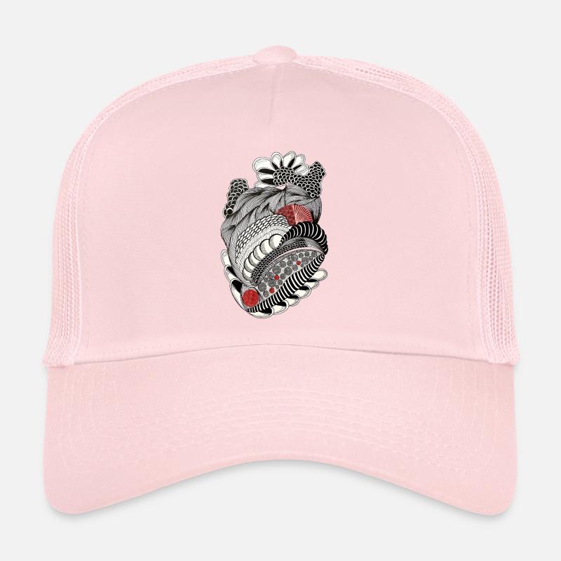 Schwarz-Weiß Doodle mit Rotakzenten Trucker Cap