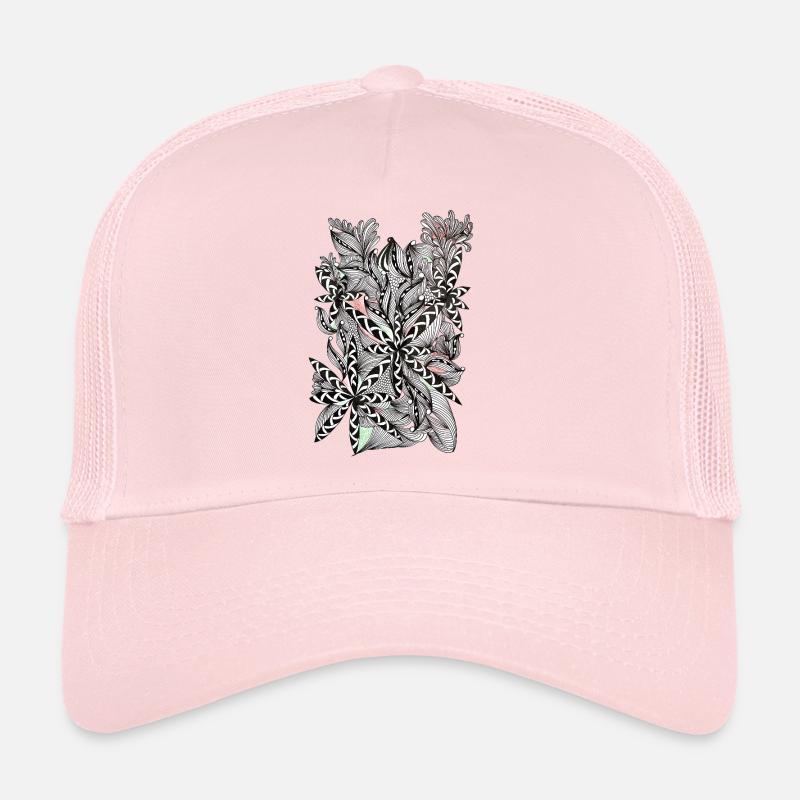 Black and white leaf pattern with accents Trucker Cap