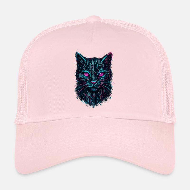 Cyberpunk Cat Circuit Board Techwear Neon Trucker Cap