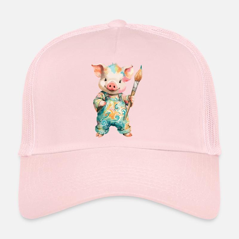 Cochon coloré avec un pinceau Casquette trucker 