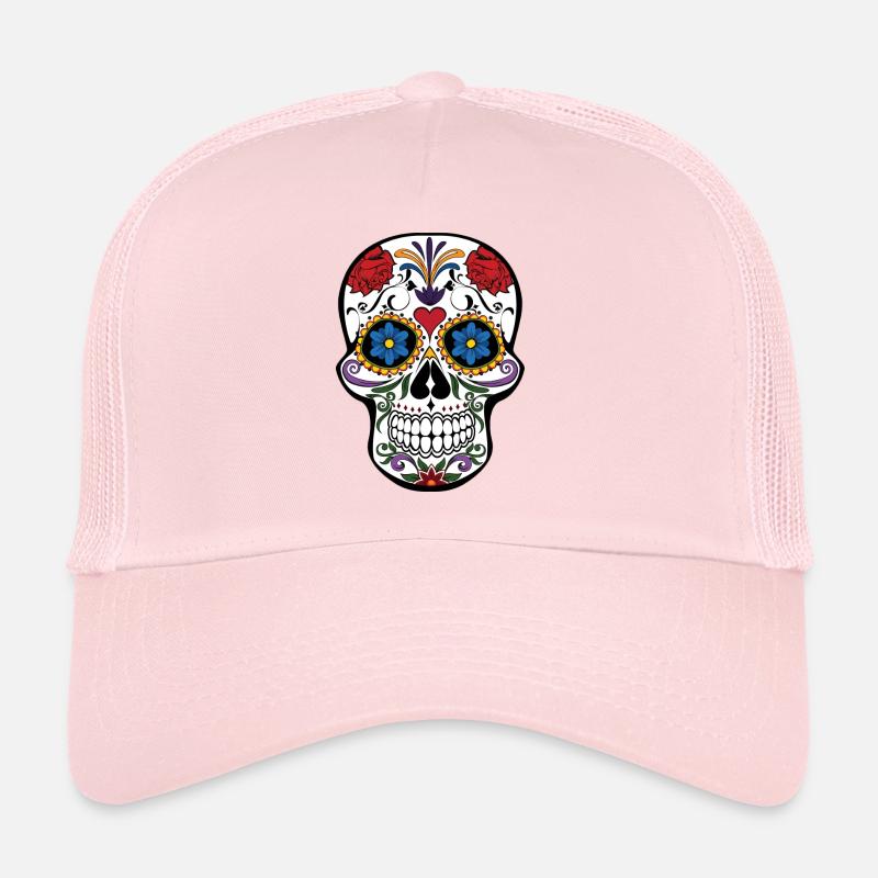Bunter Totenkopf - Trucker Cap - Hellrosa