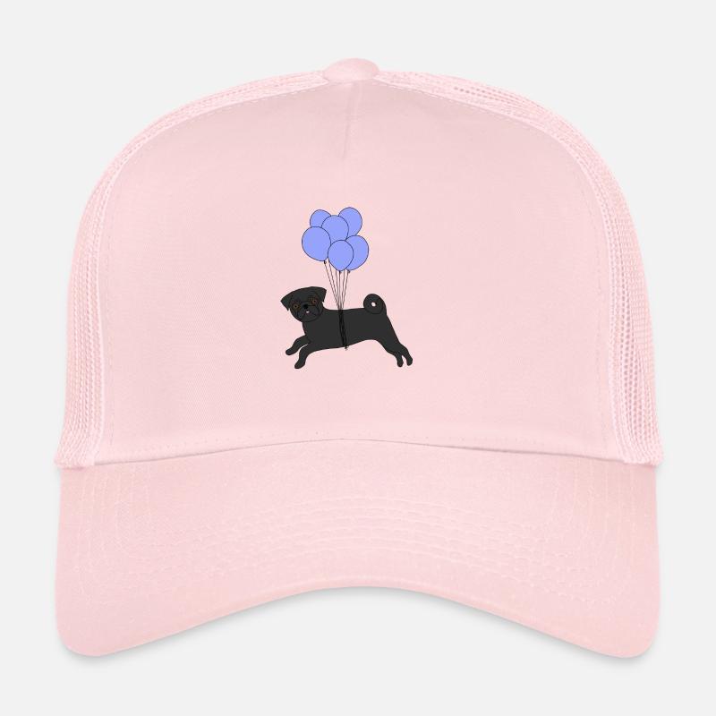 Schwarzer Mops fliegend Ballons Trucker Cap
