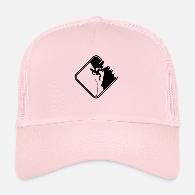 warning danger sign yellow climbing dangerous Trucker Cap
