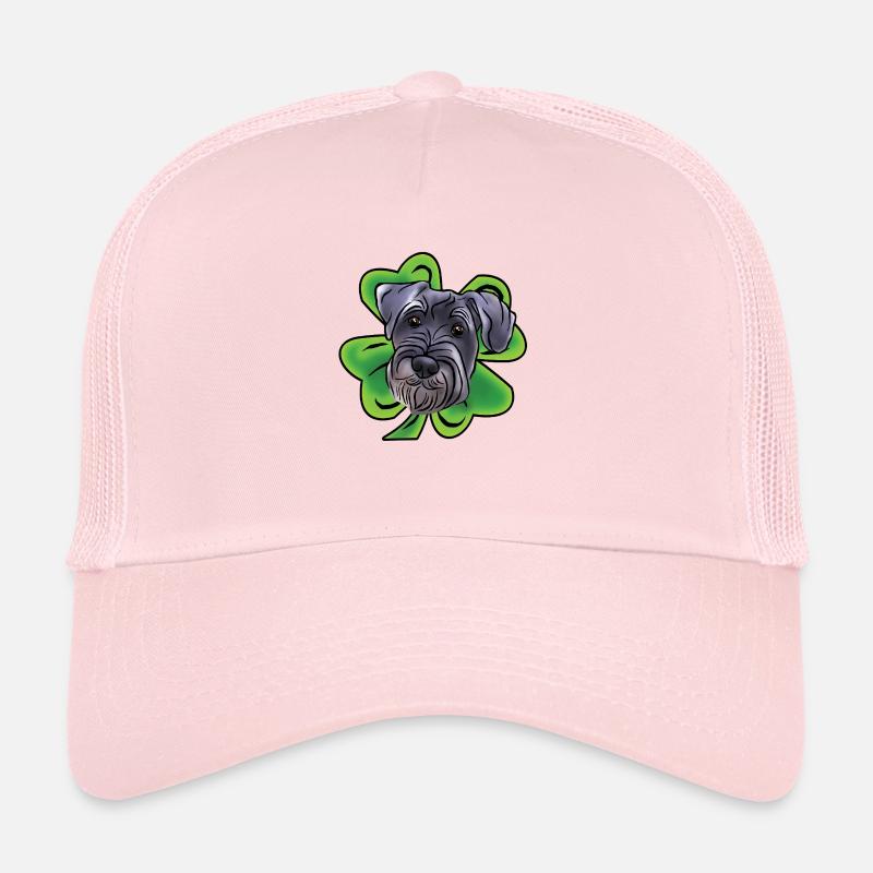 Middle Schnauzer with Shamrock Trucker Cap