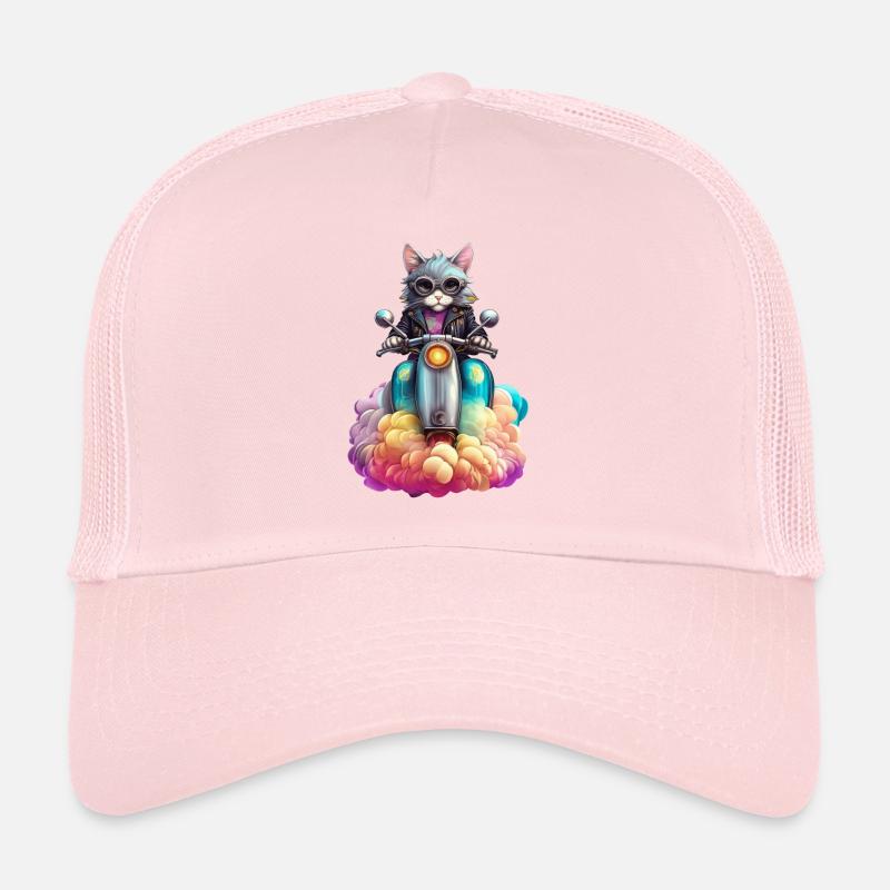 Cute biker cat on her vintage scooter Trucker Cap