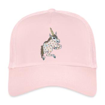 Einhorn mit kleinen gelben Blümchen und Sternchen - Trucker Cap - Hellrosa - Vorne