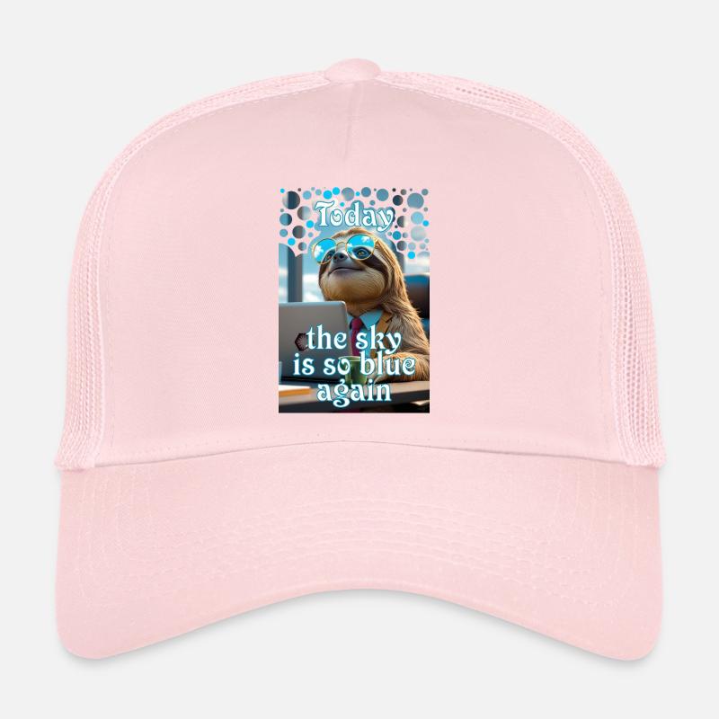 Faultier im Büro mit Brille träumt sich ins Blaue - Trucker Cap - Hellrosa