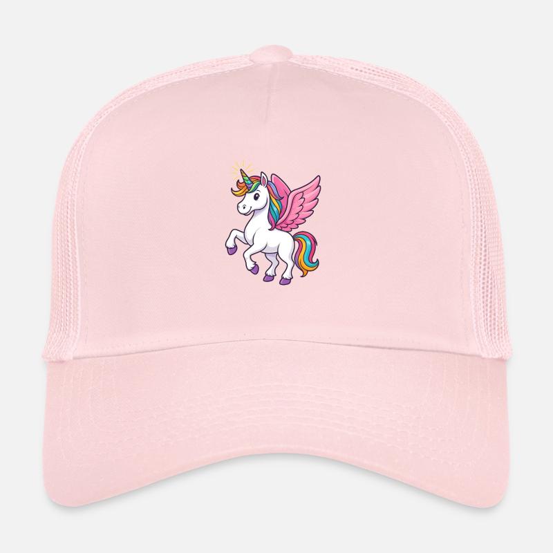 Majestätisches Einhorn mit Regenbogenmähne und pin - Trucker Cap - Hellrosa