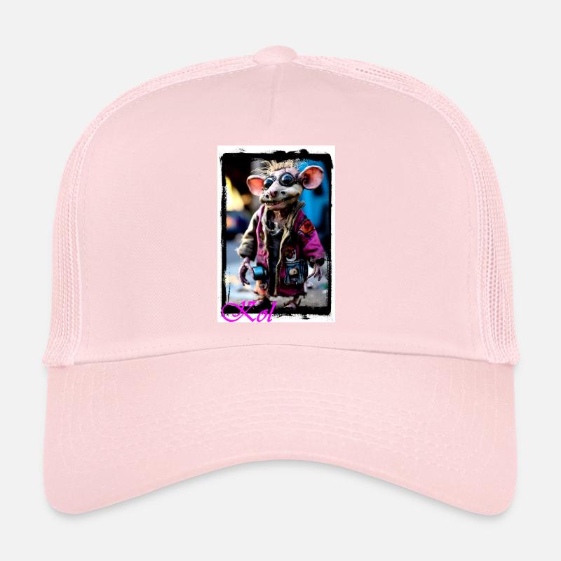 Bizarre mouse puppet as a punk with sunglasses Trucker Cap
