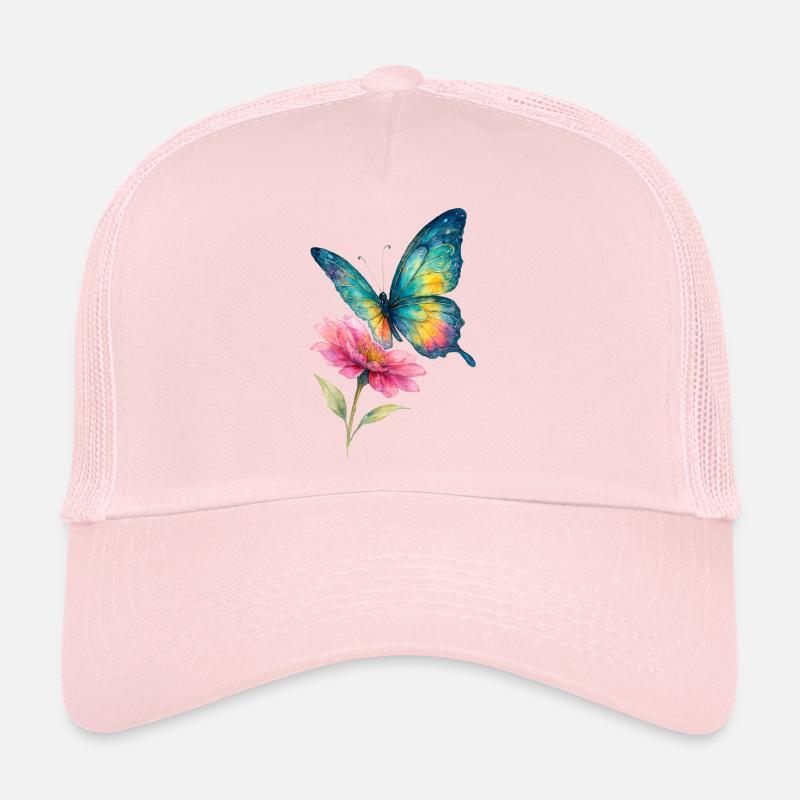 Papillon coloré et fleur Casquette trucker 
