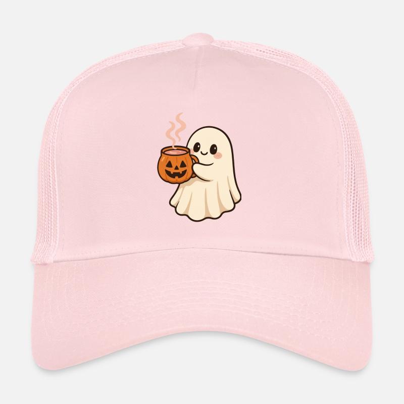Ghost with Pumpkin Mug Halloween Trucker Cap