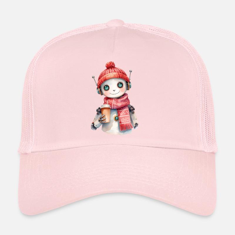 Robot aquarelle confortable avec café et écharpe d’hiver Casquette trucker 