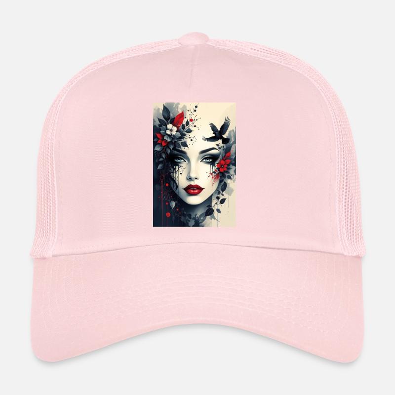 Floral Noir Head Portrait Trucker Cap